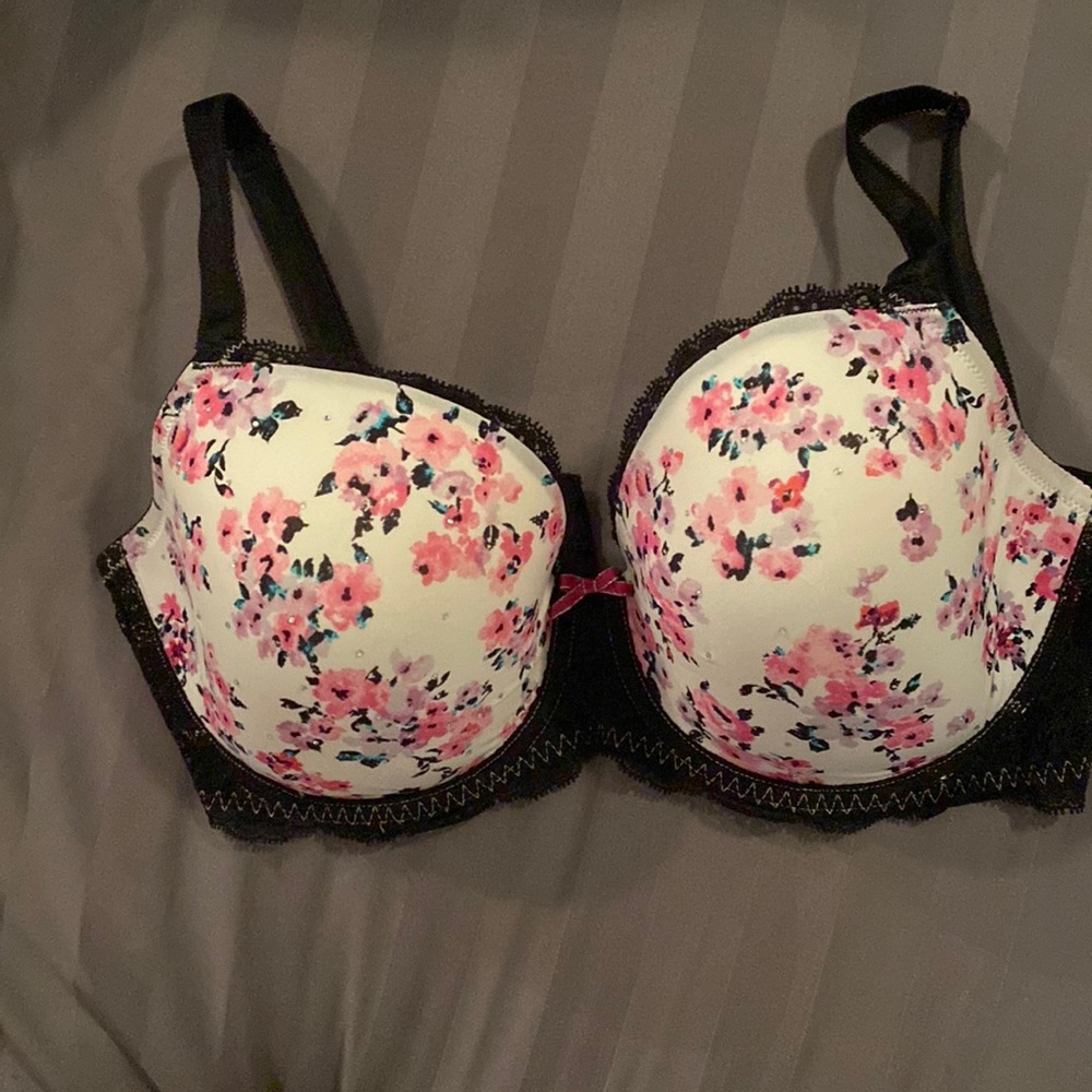 White floral print with black lace